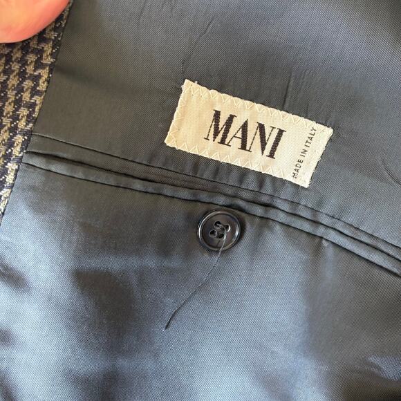 Mani Sport Coat Blazer 42L Blue Wool Silk Tweed Houndstooth Made Italy Saks READ - Picture 14 of 16
